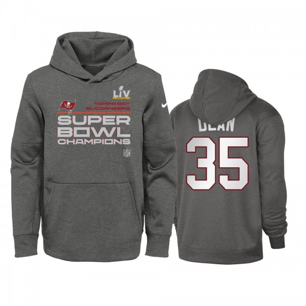 Youth Tampa Bay Buccaneers Jamel Dean Charcoal Super Bowl LV Champions Trophy Hoodie